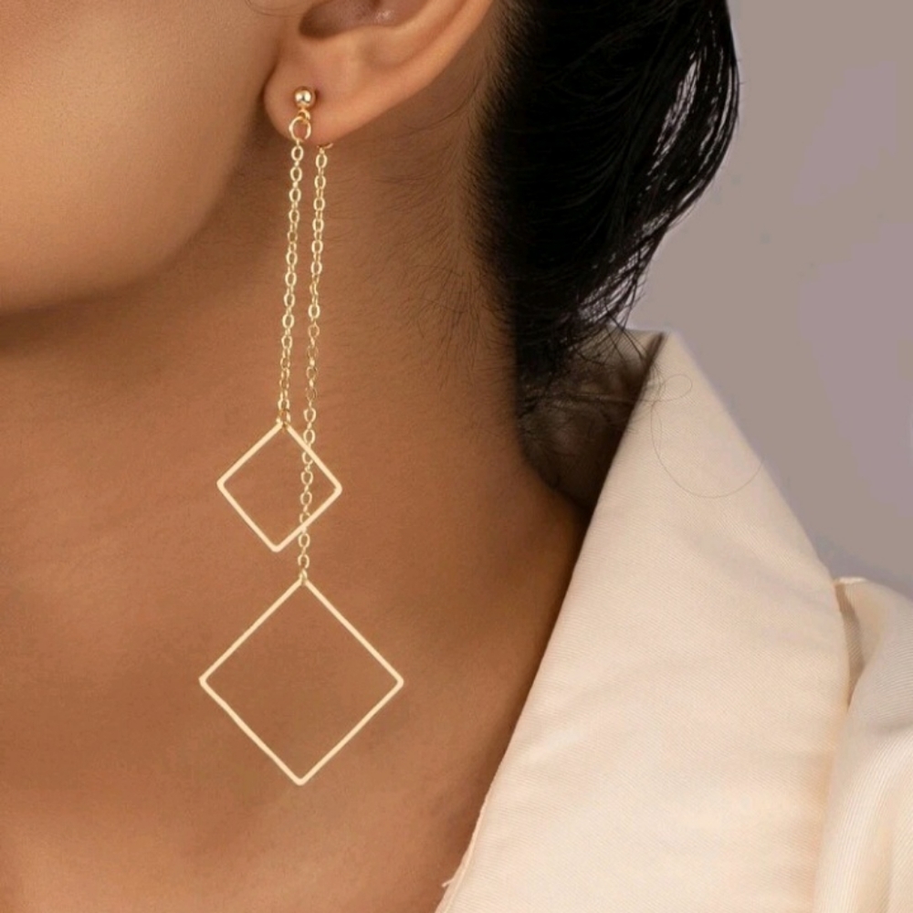 Square Dangling Earrings - Picture 1 of 4